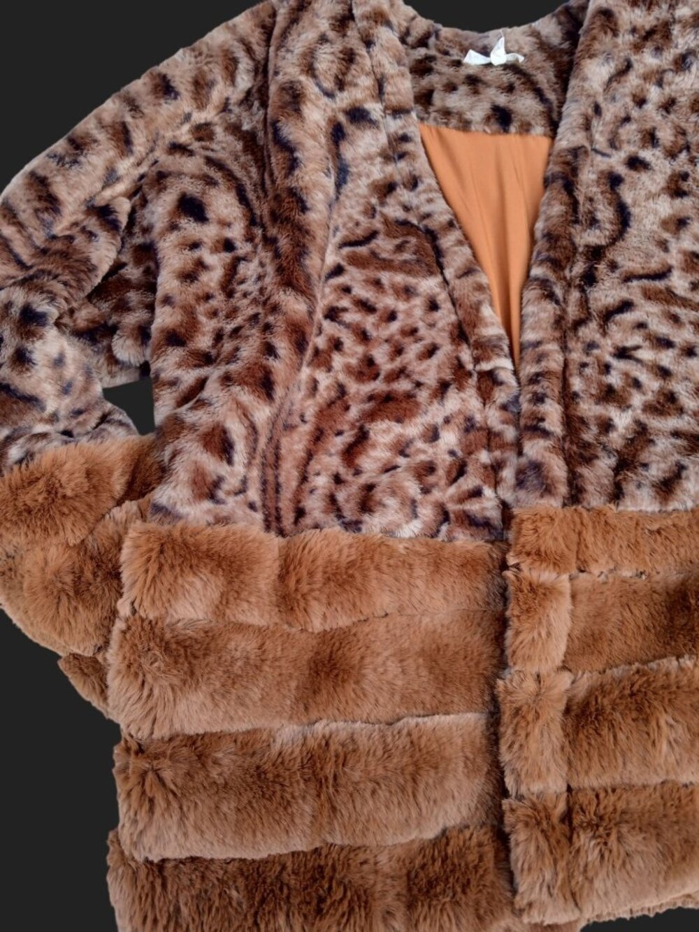 Mystree Womens Brown Leopard Print Faux Fur Jacket Size M Pockets Cozy Teddy - Picture 7 of 16